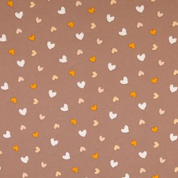 Interlock Jersey Herzen Weiß/Orange/Creme auf Beigebraun